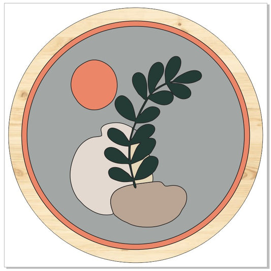 Peach & Grey Leaf Abstract - Wooden Beads Display