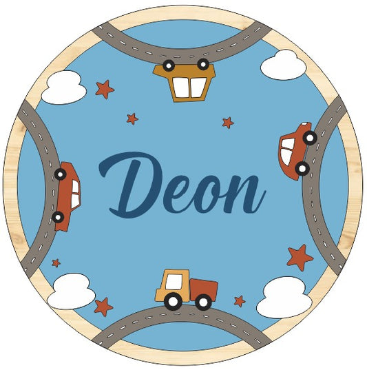 Personalised Blue Car Track - Wooden Beads Display