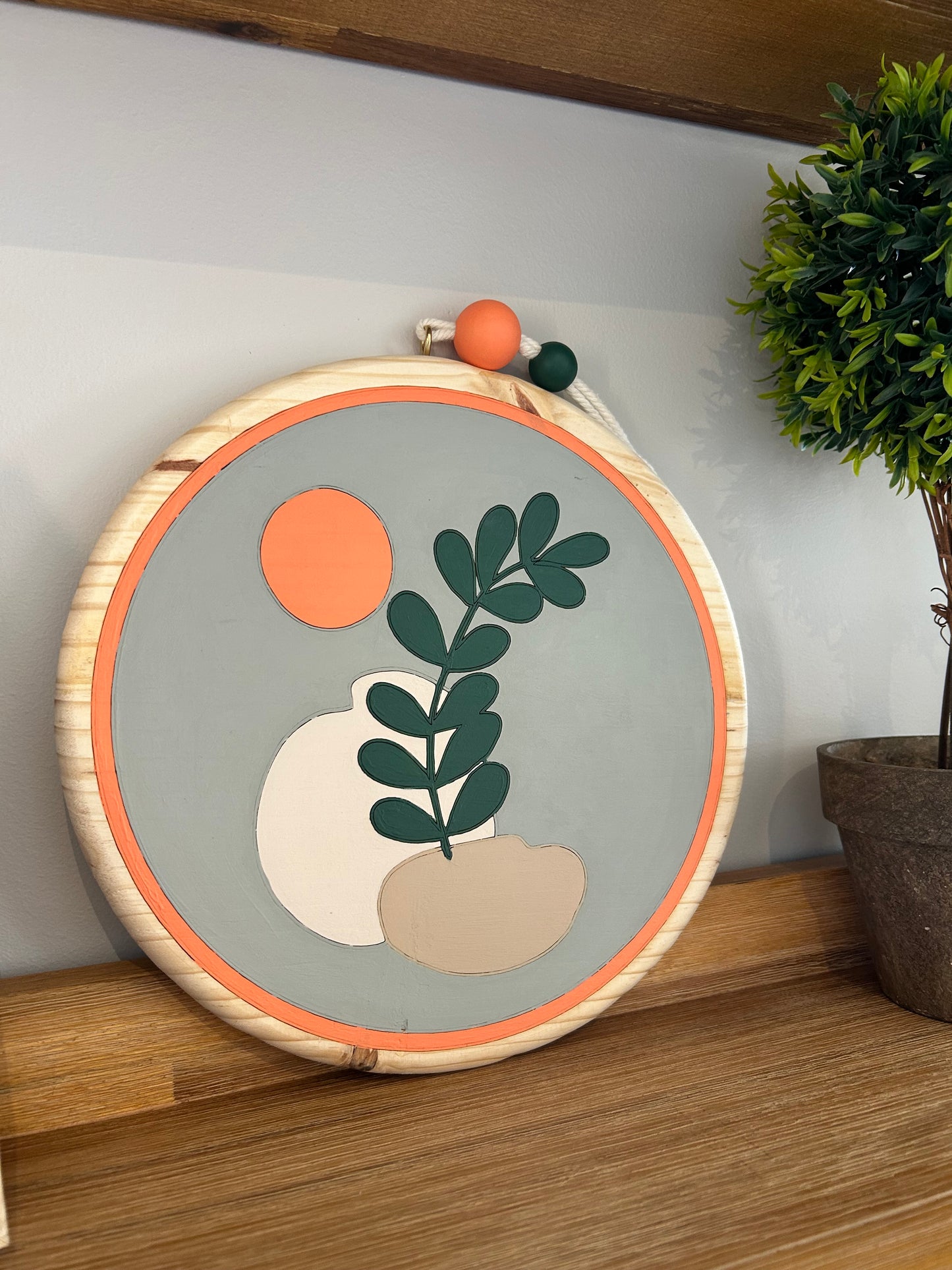 Peach & Grey Leaf Abstract