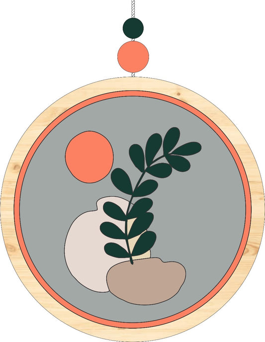 Peach & Grey Leaf Abstract